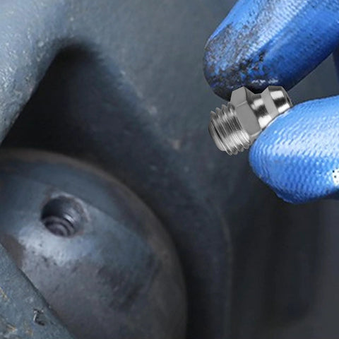 Close-up of 70 Pcs Metric Grease Fittings Assortment Kit featuring M6 M8 M10 zerk fittings used in automotive machinery.
