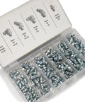 Grease Fitting Assortment Kit For Angled And Straight Zerks, 110 Pieces SAE A3 Steel Fittings For Angled Grease Guns Bearing Housings