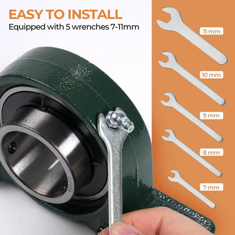 250 Pcs SAE And Metric Grease Fittings Assortment With Wrench Kit used on machinery component, wrenches shown, 7-11mm sizes