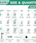 Must-Have All-In-One Grease Fittings Assortment Kit With DIY Tool Storage Box Organizer showcasing 450pcs zerk fittings and accessories.
