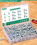 Pro Grade Grease Fittings Set For Grease Gun 90 Piece Assortment in box with SAE and Metric Zerk Fittings