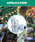 Grease fittings from 260-Piece Grease Fittings Kit For Grease Gun With SAE And Metric Zerk Fittings, applied in various machinery.