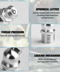 Close-up of 70 Pcs Metric Grease Fittings Assortment Kit Featuring M6 M8 M10 Zerk Fittings with spherical lattice and thread precision.