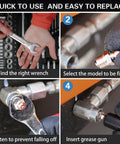 Steps to use the 60 Piece Grease Fittings Kit With One Quarter Inch And One Eighth Inch BSP Threads Featuring Ninety Degree Forty Five Degree And Straight Angles.