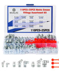 135Pcs Grease Fittings Assortment Kit With Metric Zerk Fittings In Straight 45 Degree And 90 Degree Angles Plus Plastic Fitting Caps