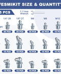 Grease Fittings Assortment Kit With SAE And Metric Zerk Fittings 255 Pieces Including One Quarter Inch And One Eighth Inch M6 M8 M10