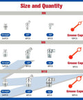 135Pcs Grease Fittings Assortment Kit With Metric Zerk Fittings In Straight 45 Degree And 90 Degree Angles Plus Plastic Fitting Caps