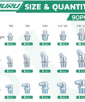Pro Grade Grease Fittings Set For Grease Gun 90 Piece Assortment With SAE And Metric Zerk Fittings NPT Sizes Chart OURU