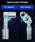 90° and 360° adapters from Grease Gun Accessory Kit, 11 Piece Grease Gun Coupler Set for Hard to Reach Grease Fittings