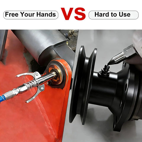 All In One Grease Gun Coupler Kit With 60 Grease Fittings for hands-free greasing vs difficult use comparison image