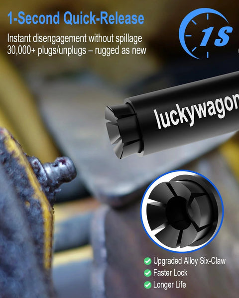 Heavy Duty Grease Gun Coupler With Leakproof Quick Lock Release, 10,000 PSI High Pressure, shown with six jaw grip close-up.