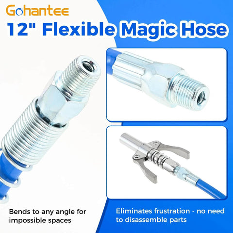 Grease Gun Accessory Kit With Double Handles Grease Coupler Recessed Fitting Adapter Nine Piece Set 12 Inch Flexible Hose