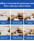 Step-by-step guide to installing Grease Gun Needle Tip Kit - Bent & Straight Nozzles for tight, hard-to-reach areas.