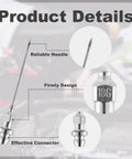 Diagram showing components of 5pcs Grease Injector Needle, Small Bearing Grease Needle Nozzle with emphasis on needle tip and connector.