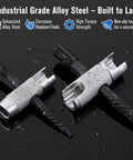 All In One Grease Zerk Fitting Tool Set for install remove rethread with removal tool, SAE 1/4-28, 1/8 NPT, M10x1, M8x1, hex sizes shown on dark surface