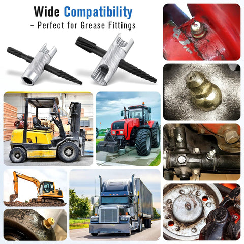 All In One Grease Zerk Fitting Tool Set For Install Remove Rethread With Removal Tool and compatible heavy equipment images