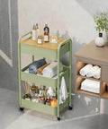 Three Tier Rolling Cart With Table Top Heavy Duty Metal Utility Cart With Locking Wheels And Hooks For storage in bathroom