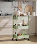 Three Tier Rolling Cart With Table Top Heavy Duty Metal Utility Cart With Locking Wheels And Hooks For Office Classroom Kitchen And Bathroom Sturdy Storage Organizer On Wheels By Johgee in kitchen