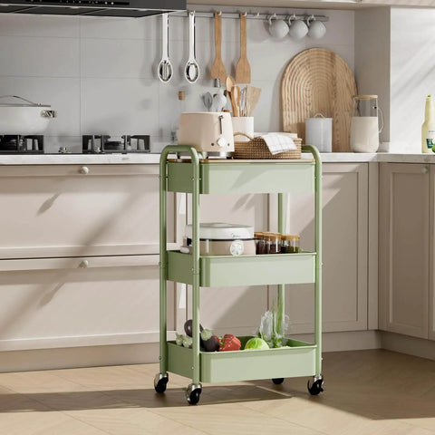 Three Tier Rolling Cart With Table Top Heavy Duty Metal Utility Cart With Locking Wheels And Hooks For Office Classroom Kitchen And Bathroom Sturdy Storage Organizer On Wheels By Johgee in kitchen