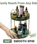 Hand spinning 360 Degree Rotating Makeup Organizer for Vanity, 2-Tier Large Capacity Skincare and Cosmetic Storage, Green