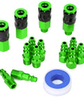 Rugged Aluminum Air Coupler And Plug Kit, 15 Piece Pro Grade Set With Quarter Inch NPT Quick Connect Air Fittings For Industrial Use