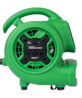 Green Compact Mighty Air Mover with One Quarter HP Motor Delivers 925 CFM for fast surface drying, side view