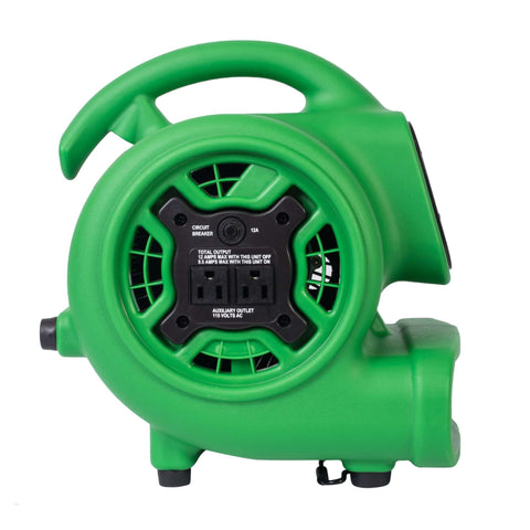 Green Compact Mighty Air Mover with One Quarter HP Motor Delivers 925 CFM for fast surface drying, side view