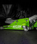 Side view of a 3-Ton Quick Rise Aluminum Floor Jack With Dual Pump Pistons, Reinforced Lift Arm, low profile 3.75 inch start