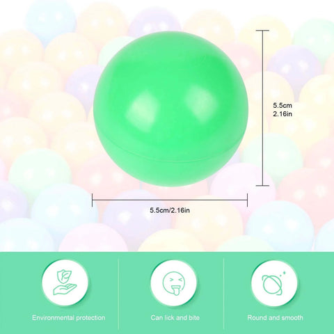 Close-up view of a 2.2-inch green ball from 50 pcs Ball Pit Balls Plastic Balls for Ball Pit, BPA Free Ocean Ball for Toddlers - 7 Colors.