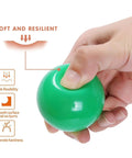 Hand squeezing green ball from Green Ball Pit Balls - Crush Proof Plastic Balls for Ball Pit Pack of 100pcs Set for Toddlers Ball Pool Playtent Tunnels with Reusable Storage Bag - 2.16 Inch (White+Green)