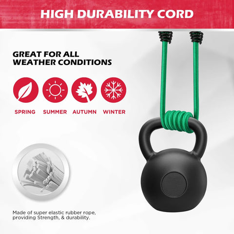 Premium Heavy Duty 24 Piece Bungee Cord Set With Hooks durability features and weather compatibility
