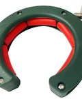 Close-up of Two Pack Green Cable Tray Roller with red axle design for wire routing and cable management, durable and adjustable position.