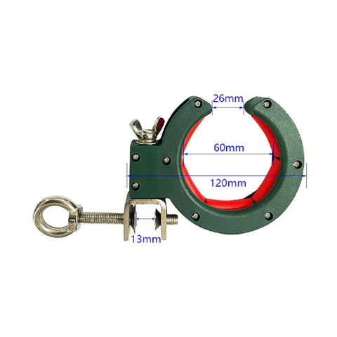 Two Pack Green Cable Tray Rollers for Wire Routing, Red Axle Design, showing measurements and screw installation features.
