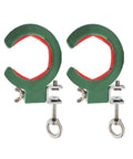 Two Pack Green Cable Tray Rollers for Wire Routing and Cable Management, red axle design, screw installation, front view