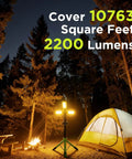 2700 Lumen Camping Emergency Light With 12000mAh Built In Power Bank, Telescopic Tripod Stand, lighting up campsite with tent