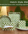 12 Inch Checkered Lazy Susan Handcrafted Capiz Shell Turntable Inlaid On Pine Wood With Pistachio Green Checker Pattern