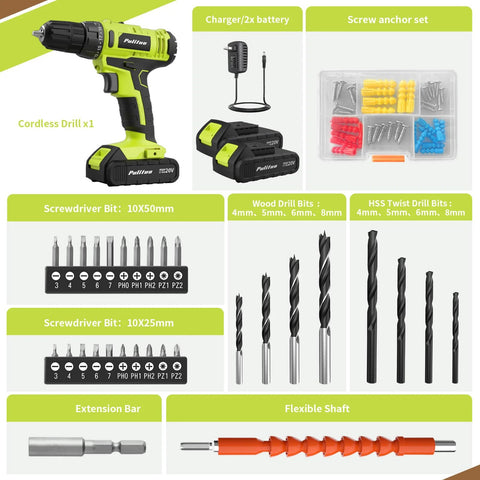 20V Cordless Drill Driver Kit With 2 Batteries, 30Nm Torque, 21 Plus 1 Clutch, Two Speed Settings, Keyless Three Eighths Inch Chuck