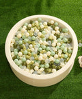 Ball Pit Balls 100 for Toddlers - Green Ball Pit Ball Shapes for Boys Girls Fun, Birthday Party, Christmas Decoration, Cream Colors Mix Green in a round pit