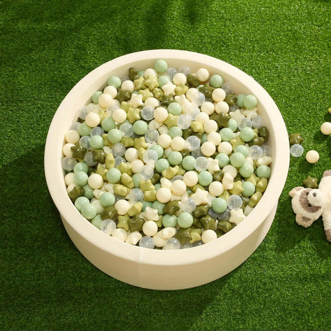 Ball Pit Balls 100 for Toddlers - Green Ball Pit Ball Shapes for Boys Girls Fun, Birthday Party, Christmas Decoration, Cream Colors Mix Green in a round pit