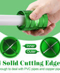 All In One Deburring Cutter And Tube Reamer For Copper PVC And Metal Pipes With Easy Grip Handle For Smooth Inner And Outer Chamfering Ranging From One Quarter Inch To One And Five Eighths Inch Green Finish held cutting PVC pipe