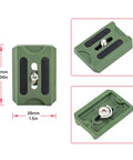 Green DSLR Camera Tripod Ball Head 38mm with 360 Degree Swivel U Shaped Groove Design Quick Shoe Plate, top and side views