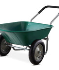 Green Dual Wheel Home Utility Yard Wheelbarrow Garden Cart with Built In Stand 5 Cubic Foot Capacity 330 lb Load for gardening