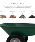 Dual Wheel Home Utility Yard Wheelbarrow Garden Cart with Built In Stand 5 Cubic Foot Capacity 330 lb Load Green for lawn materials