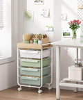 Rolling Storage Utility Cart With Four Drawers For Craft Art Supplies And Makeup Organization On The Go Mobile Cart With Green Finish And Wooden Tabletop Perfect For Kid Rooms Or Office By SYKIARIOL