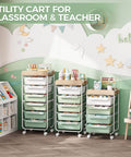 Rolling Storage Utility Cart With Four Drawers For Craft Art Supplies And Makeup Organization On The Go Mobile Cart With Green Finish And Wooden Tabletop Perfect For Kid Rooms Or Office By SYKIARIOL