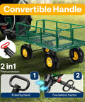 Heavy Duty Garden Cart With 900 Lb Capacity And 38x20 Steel Bed, Rust Resistant Yard Wagon pulled by tractor in yard.