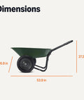 Dimensions of 3.7 Cubic Feet Garden Wheelbarrow with 330 Pound Capacity, Lightweight Steel Frame and Plastic Tub