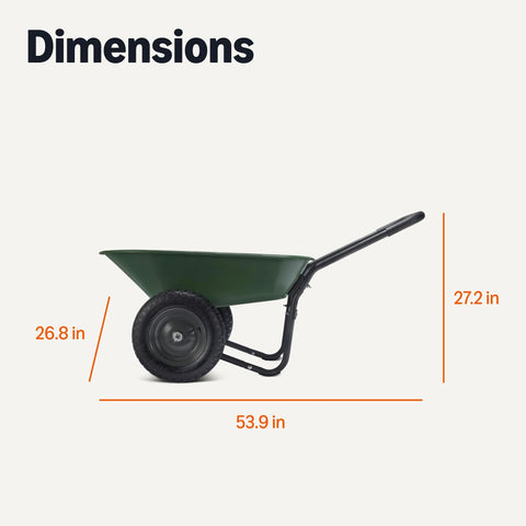 Dimensions of 3.7 Cubic Feet Garden Wheelbarrow with 330 Pound Capacity, Lightweight Steel Frame and Plastic Tub