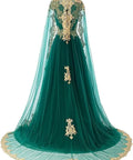 Elegant A Line Bridal Dress With Gold Applique Sleeveless Cape For Formal Wedding Party Evening Prom Ball Gown Long Length