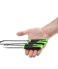 Hand holding O Ring And Seal Removal Pick Set With Short And Long Spoon Picks, 5.5 in and 8.5 in, with green and black handles